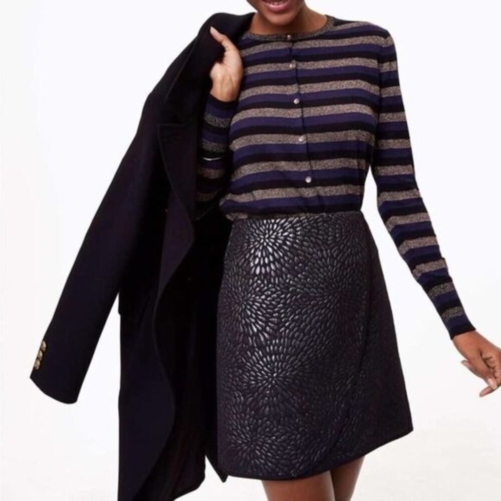 Loft Petite Shimmer Splash Wrap Skirt in Black Size 14‎